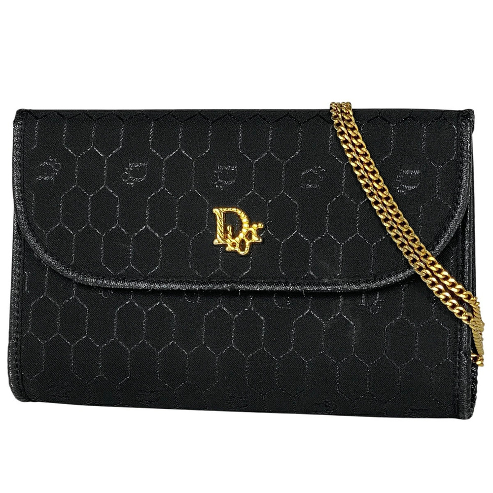 Christian Dior Honeycomb Chain Shoulder Bag Canvas Black